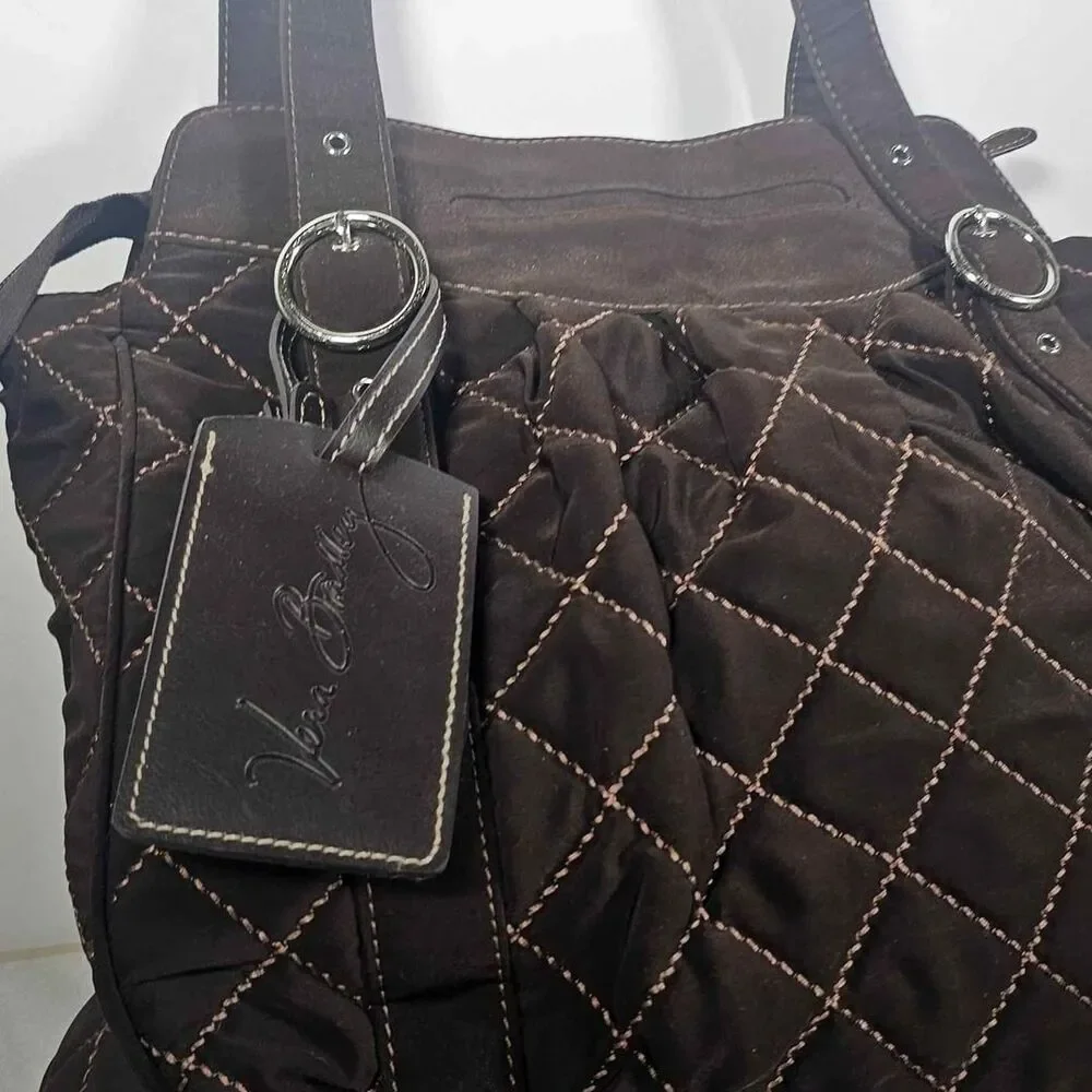Vera Bradley Espresso Brown Microfiber Quilted Shoulder Purse Tote Overnight Bag